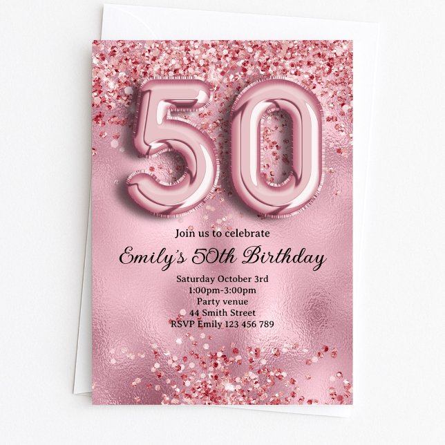 Invitation 50e Anniversaire Paillettes Roses (Créateur téléchargé)
