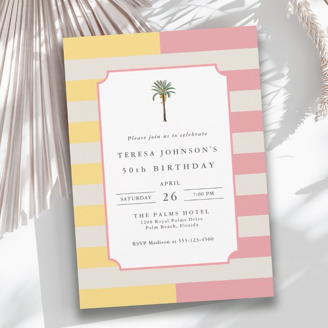 Invitation 50e anniversaire Palm Beach rayure pastel tropical (Available in both printed and instant download digital formats.)