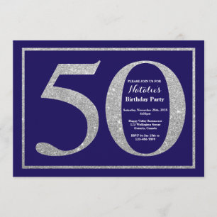 Invitation 50e anniversaire Parties scintillant bleue et arge