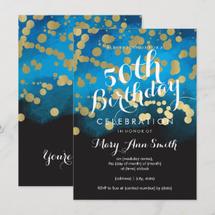 Invitation 50e anniversaire Parties scintillant d'or bleu aqu