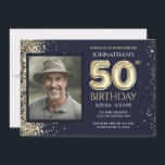 Invitation 50e anniversaire Parties scintillant d'or bleu fêt<br><div class="desc">Elégante bordure en or de Faux avec des reflets chatoyants sur la bordure supérieure. Tout le texte est ajustable et facile à changer pour vos besoins de partie. Grande élégance design modèle 50e anniversaire. fausse parties scintillant</div>