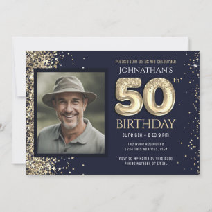 Invitation 50e anniversaire Parties scintillant d'or bleu fêt