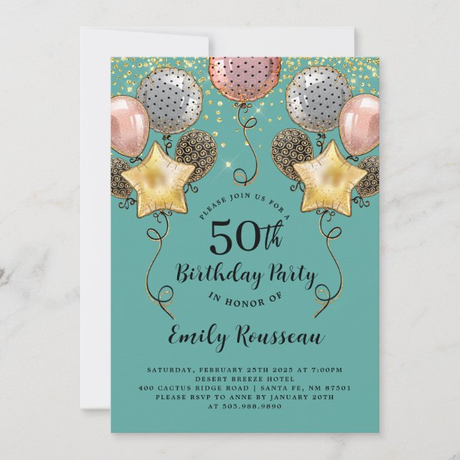 Invitation 50e anniversaire Parties scintillant d'or Confetti (Devant)