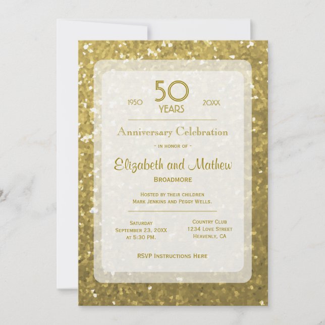 Invitation 50e anniversaire | Parties scintillant or (Devant)