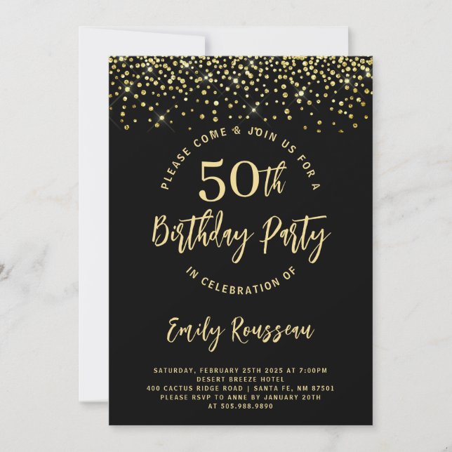 Invitation 50e anniversaire Parties scintillant or Confetti N (Devant)