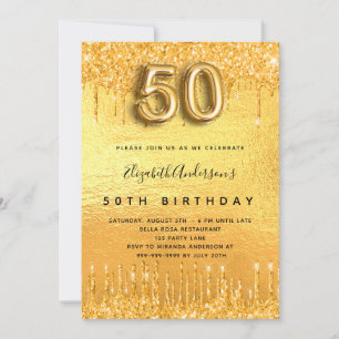 Invitation 50e anniversaire parties scintillant or gouttes