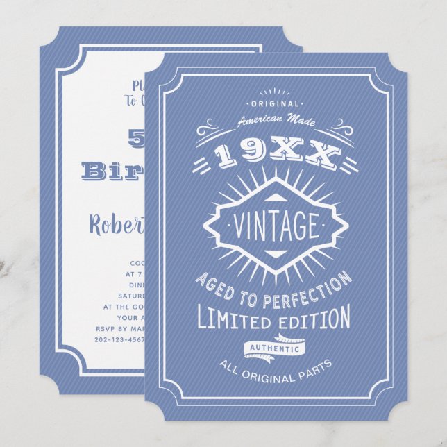 Invitation 50e Anniversaire Party Blue and White Limited Edit (Devant / Derrière)