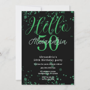 Invitation 50e anniversaire Personnalisé Élégant Noir et Vert