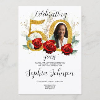 Invitation 50e anniversaire Photo Roses rouges 