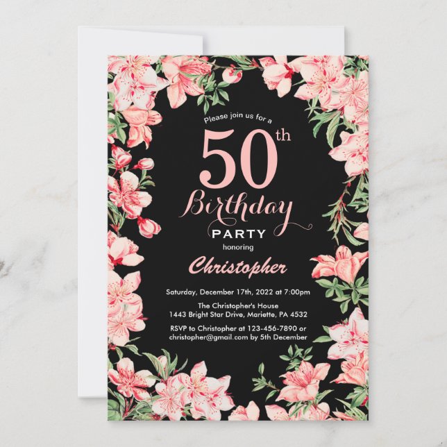 Invitation 50e anniversaire Pink Floral Flowers Arrière - pla (Devant)