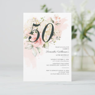 Invitation 50e anniversaire Pink Floral Greenery Botanical