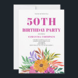 Invitation 50e anniversaire Pink Tropical Floral<br><div class="desc">50e anniversaire rose aquarelle tropicale invitation florale. Facile à ajouter votre propre texte.</div>