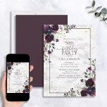 Invitation 50e Anniversaire Plum violet or Aquarelle marbre<br><div class="desc">Célébrez votre 50e anniversaire en style avec cette magnifique Invitation en marbre d'or Plum Purple 50e anniversaire! Doté d'élégants éléments botaniques fleuris de prune et d'eucalyptus, d'éléments d'angle de poussière d'or imitation et d'un cadre de prune violet contre un arrière - plan de marbre imitation carrera unique, cette invitation éblouira...</div>