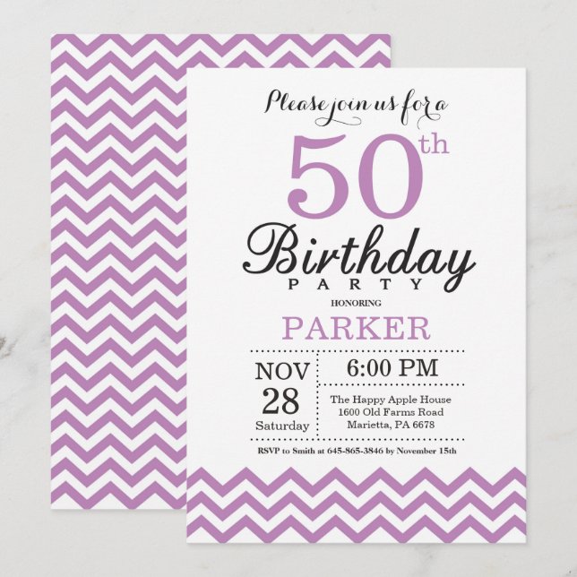 Invitation 50e anniversaire Purple Chevron (Devant / Derrière)