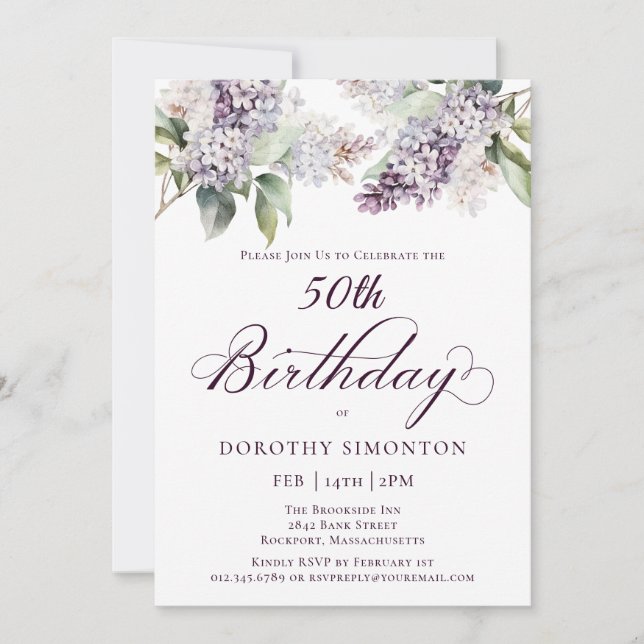 Invitation 50e anniversaire Purple Spring Lilac Flower (Devant)