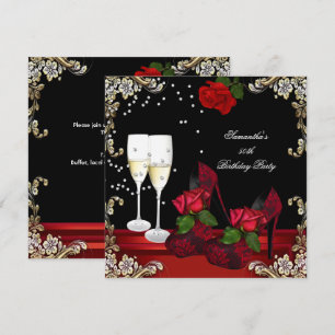 Invitation 50e Anniversaire Red Rose Gold Champagne