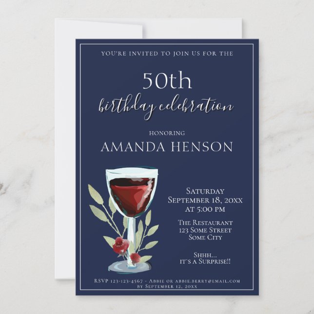 Invitation 50e anniversaire Red Wine Navy Blue Party (Devant)