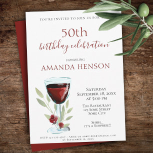 Invitation 50e anniversaire Red Wine Watercolor Party