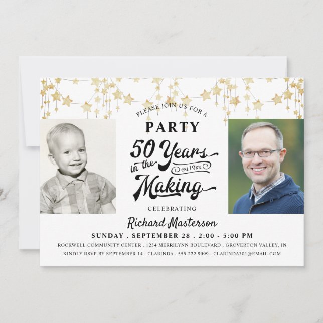 Invitation 50e Anniversaire Retro Typographie Or Black Photo (Devant)