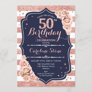 Invitation 50e anniversaire - Rose de la marine Gold et White