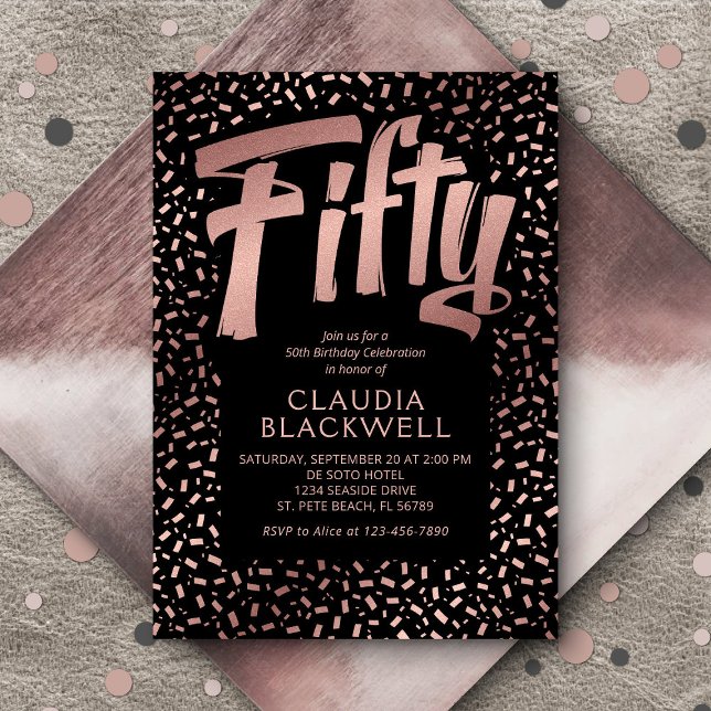 Invitation 50e anniversaire Rose Gold Confetti (Créateur téléchargé)