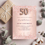 Invitation 50e anniversaire rose gouttes de rougissement or<br><div class="desc">Une invitation moderne, élégante et glamour pour un 50ème anniversaire. Un arrière - plan d'or rose faux avec des gouttes, peindre l'aspect goutte à goutte. Le nom est écrit avec un rose moderne de couleur or foncé à la main écriture style. Personnalisez et ajoutez les détails de votre fête. Le...</div>