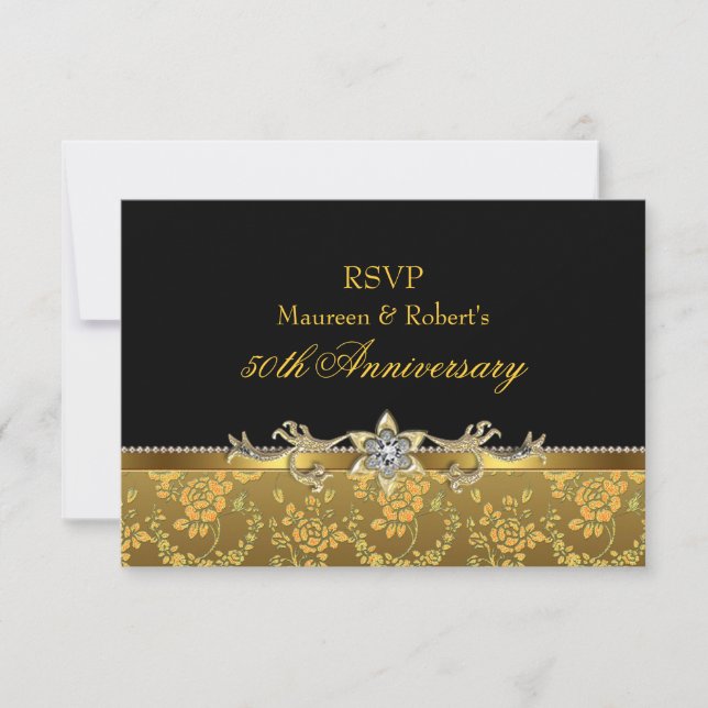 Invitation 50e anniversaire Rose Or & Noir RSVP (Devant)