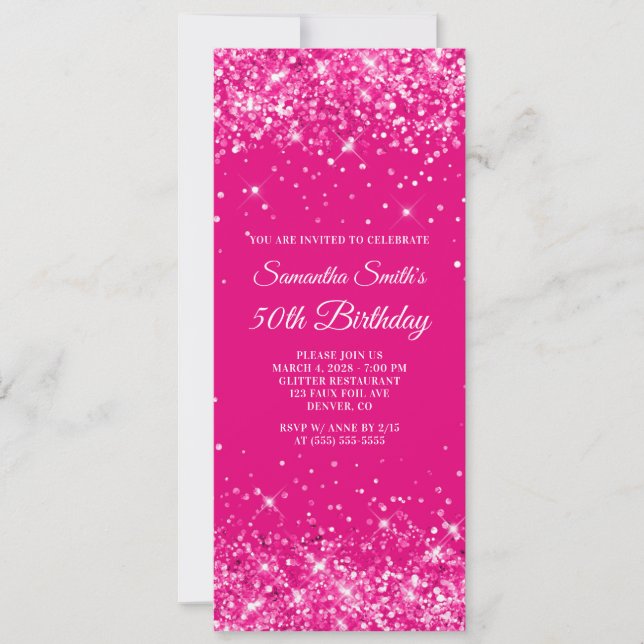 Invitation 50e anniversaire rose pailleté chaud (Devant)