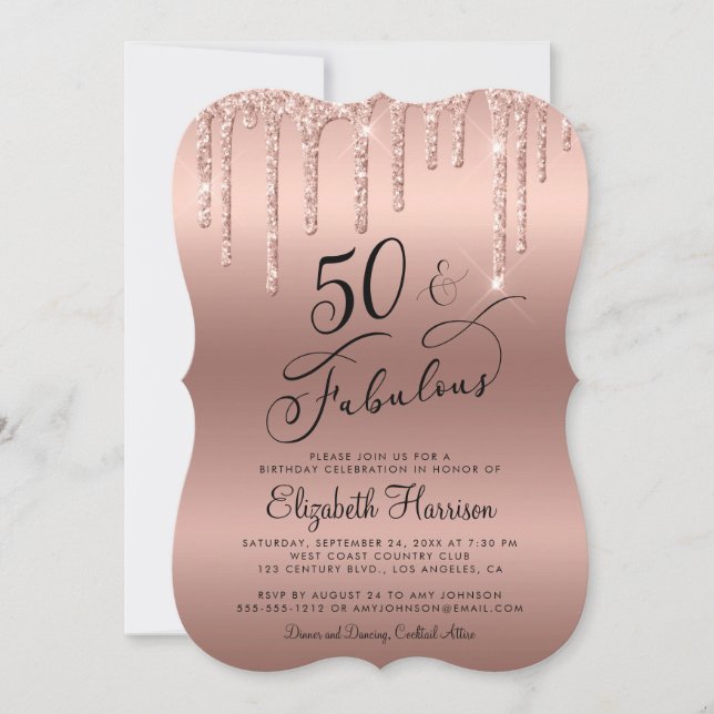Invitation 50e anniversaire Rose Parties scintillant d'or (Devant)