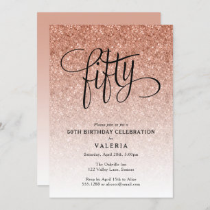 Invitation 50e anniversaire Rose Parties scintillant or Invit