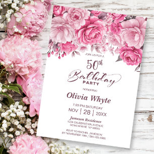 Invitation 50e anniversaire Rose Rose Floral Party