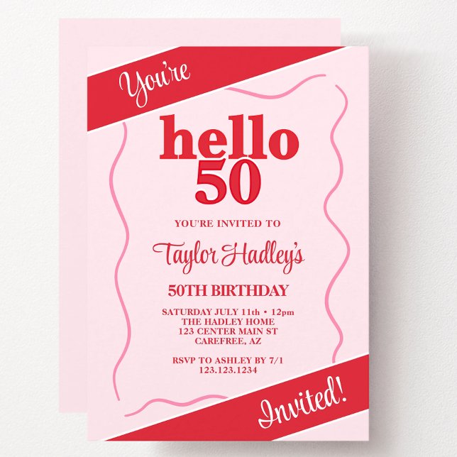 Invitation 50e anniversaire rose rouge moderne gras (Créateur téléchargé)