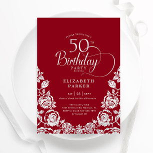 Invitation 50e anniversaire Roses d'argent rouge