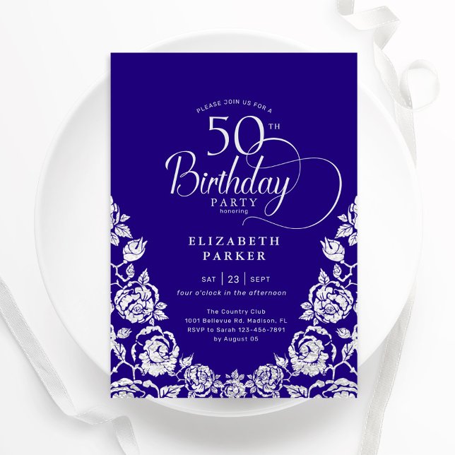 Invitation 50e anniversaire Roses d'argent violet (Créateur téléchargé)