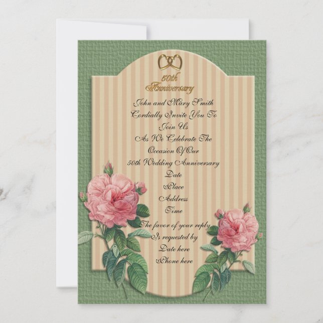 Invitation 50e anniversaire roses vintage (Devant)