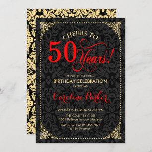 Invitation 50e anniversaire - Rouge Gold Black Damask