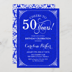 Invitation 50e anniversaire - Royal Blue White Damask