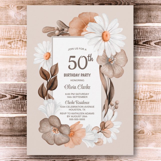 Invitation 50e anniversaire Rustic Boho Floral Party (Créateur téléchargé)