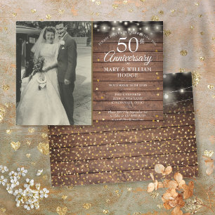 Invitation 50e anniversaire Rustic Gold Hearts Mariage Photo
