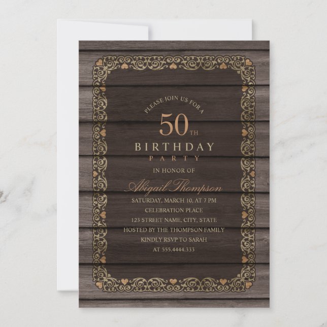 Invitation 50e anniversaire Rustic Wood Fancy Country Party (Devant)