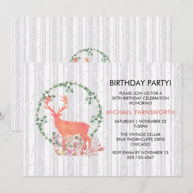 Invitation 50e Anniversaire Rustique Aquarelle numérique Renn (Devant / Derrière)