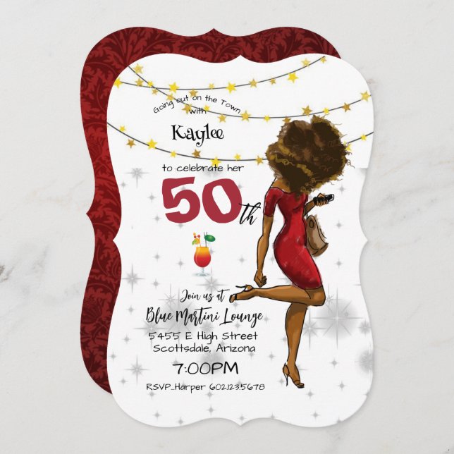Invitation 50e anniversaire soirée Cocktail de Glass Girl Inv (Devant / Derrière)