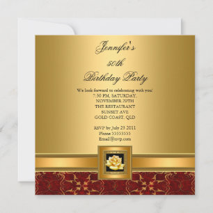 Invitation 50e Anniversaire Soirée Elégante Rouge Or Noir