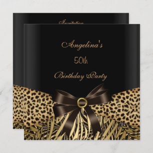 Invitation 50e Anniversaire Soirée Gold Leopard Brown Noir