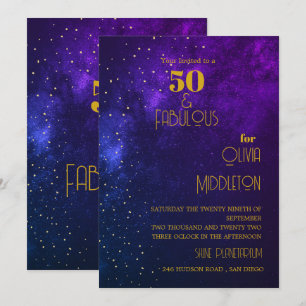 Invitation 50e Anniversaire Soirée Sky Astral Gold Stars Viol