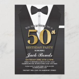 Invitation 50e anniversaire Spy Suit Black cravate Gold Invit
