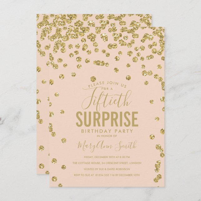Invitation 50e anniversaire surprenant Gold Blush Pink (Devant / Derrière)