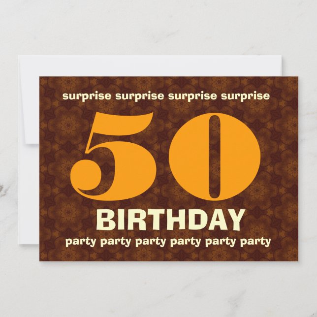 Invitation 50e anniversaire surprise Couleurs d'or chaudes (Devant)
