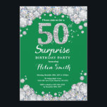 Invitation 50e anniversaire surprise Diamant vert et argent<br><div class="desc">Invitation surprise 50e anniversaire. Arrière - plan rouge diamant de Rhénanie verte et argentée. Élégant invitation du Bassin d'Anniversaire. Anniversaire adulte. Les femmes,  anniversaire. Hommes Anniversaire. Pour plus de personnalisation,  cliquez sur le bouton "Customiser" et utilisez notre outil de conception pour modifier ce modèle.</div>