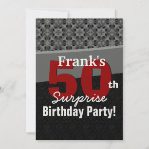 Invitation 50e Anniversaire Surprise Fête Argent Noir et Roug